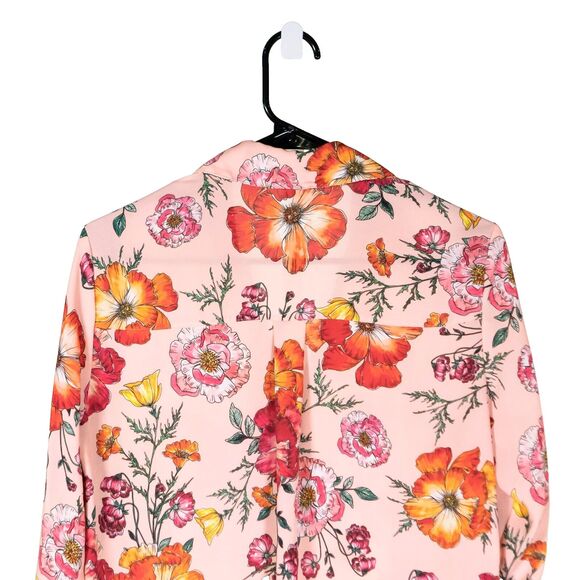 Express Women's Shirt Button Up Multicolor Floral Slim Fit V-Neck Blouse Top S - Picture 6 of 8